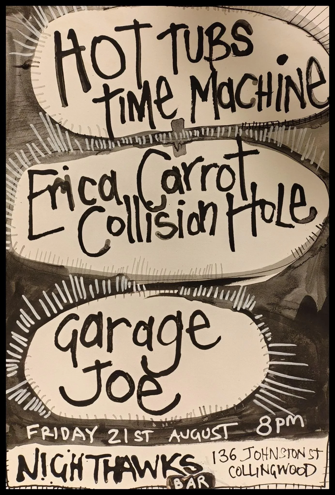 Hot Tubs Time Machine with Erica Carrot Collision Hole and garage Joe at Nighthawks