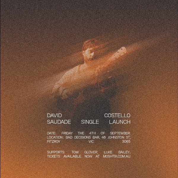 David Costello Saudade single launch at Bad Decisions Bar