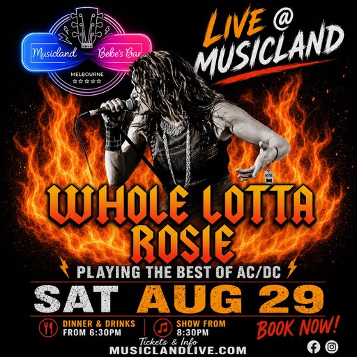 ⚡ WHOLE LOTTA ROSIE LIVE @ MUSICLAND ⚡ SAT AUG 29